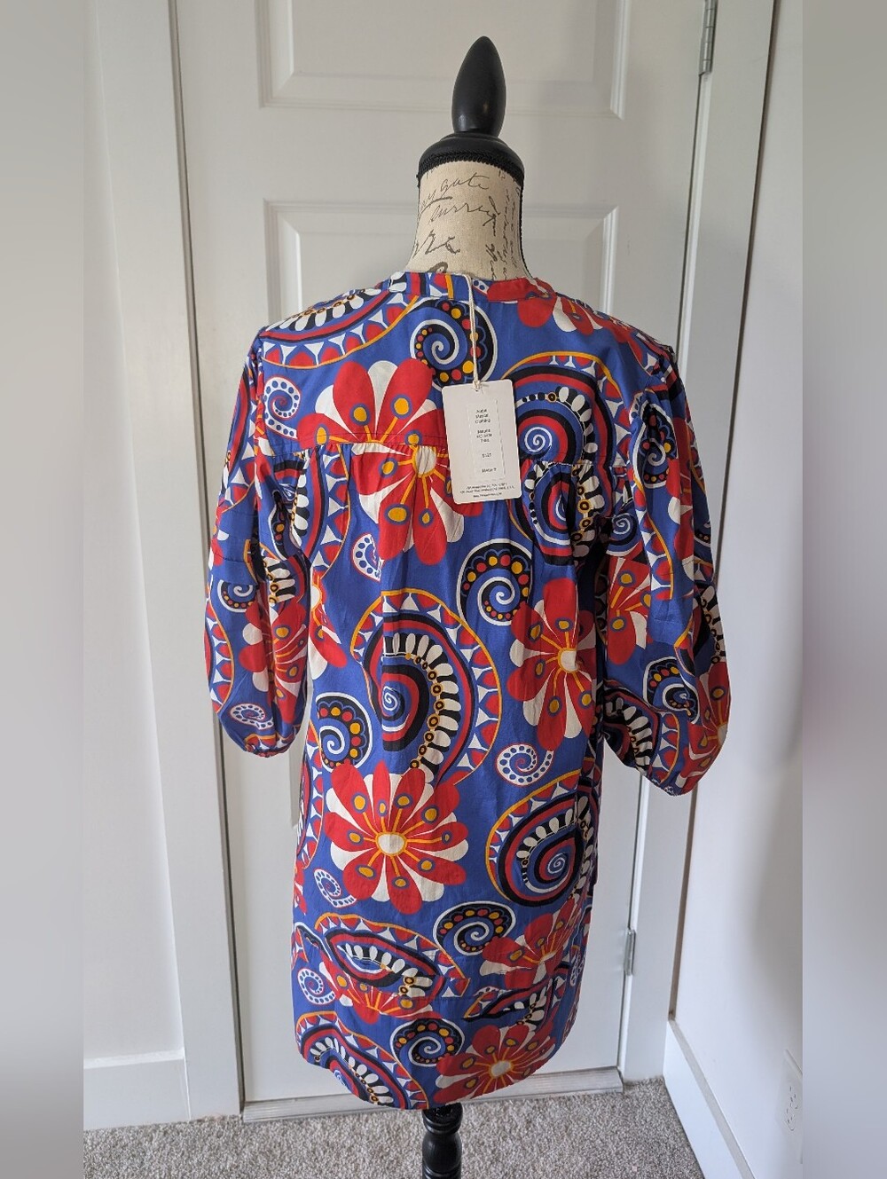 Maude Vivante Boho Bold Blue Floral Print Women’s Tunic Dress Size Medium - Picture 4 of 9